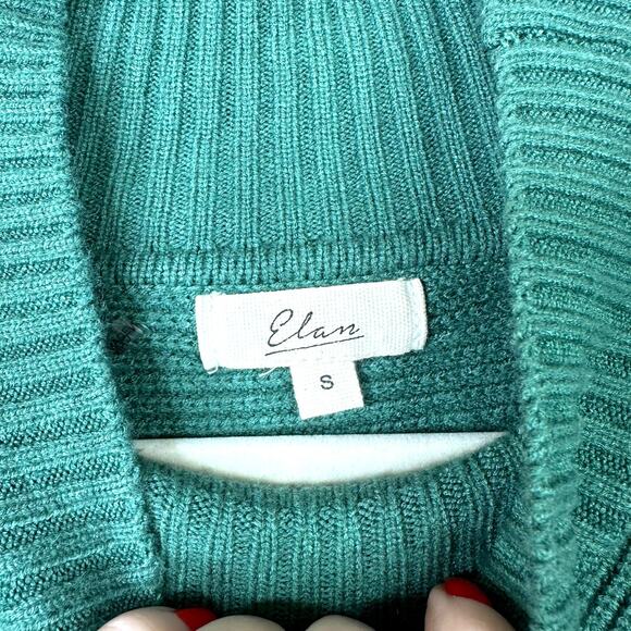 Elan Keegan Green Cable Knit Ribbed Criss-Cross Front High Neck Relaxed Sweater - Picture 8 of 9